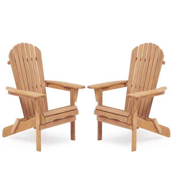 Wooden Folding Adirondack Chair Set of 2 Solid Cedar X204522