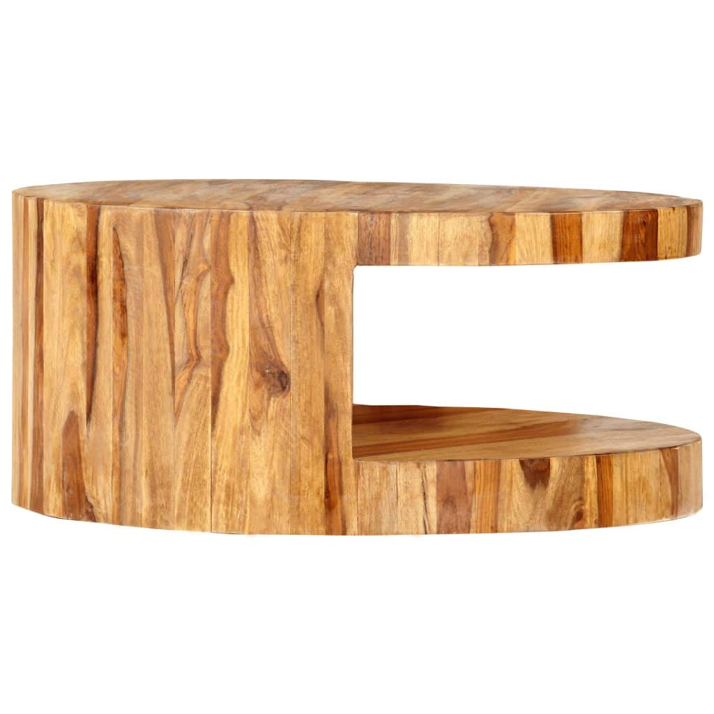 Solid Sheesham Wood Round Coffee Table 25.6 in Diameter Polished Finish M336