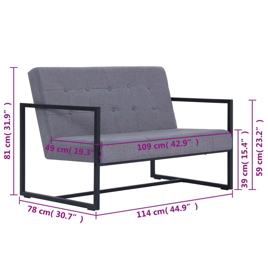 Light Gray Fabric 2-Seater Sofa with Armrests A995