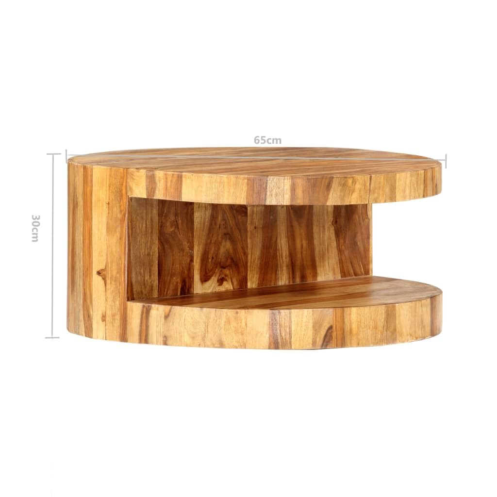 Solid Sheesham Wood Round Coffee Table 25.6 in Diameter Polished Finish M336
