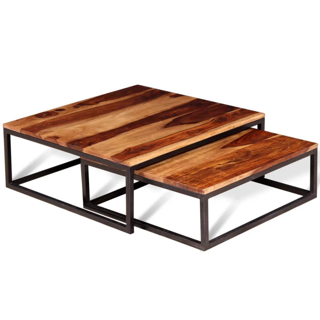 Two Piece Nesting Solid Sheesham Wood Coffee Table Set N47878