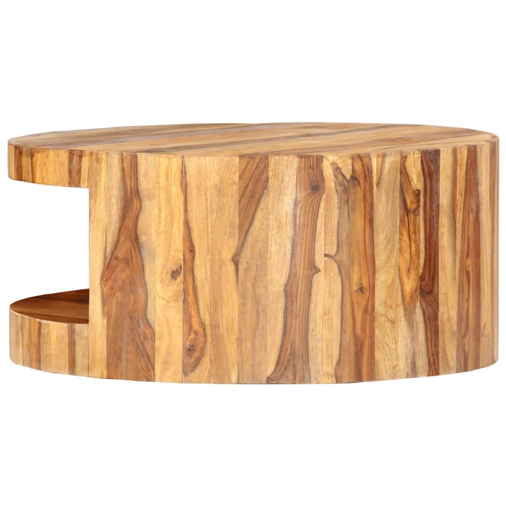 Solid Sheesham Wood Round Coffee Table 25.6 in Diameter Polished Finish M336