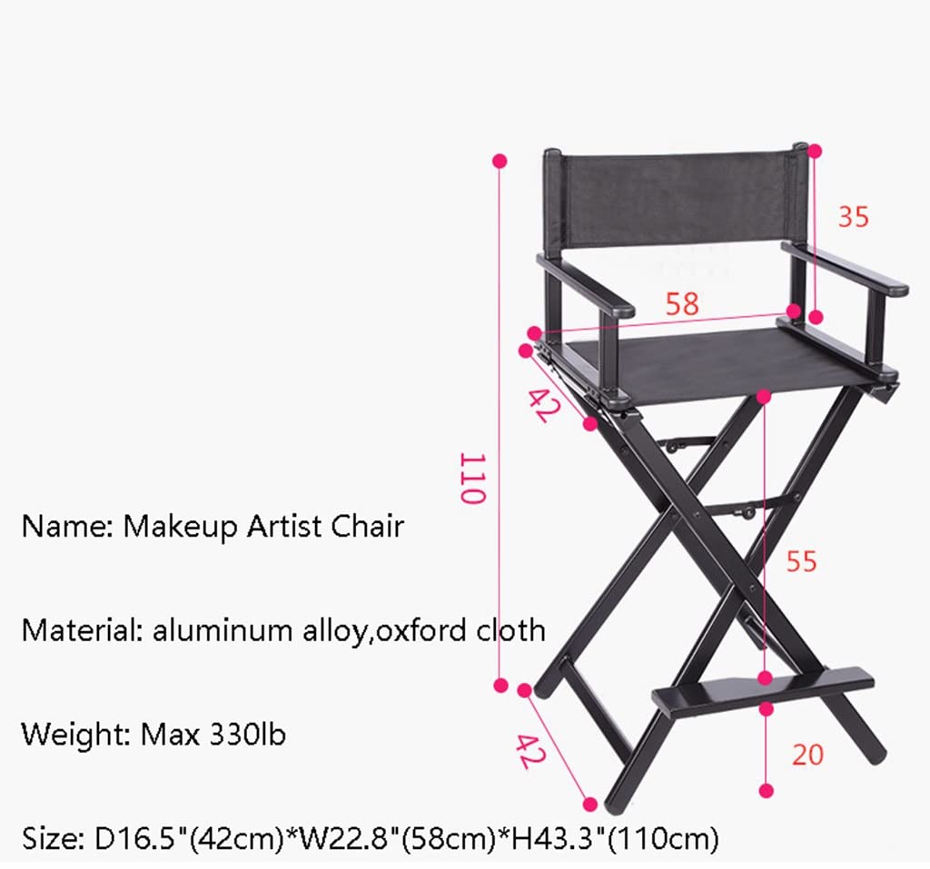 Portable Aluminum Makeup Chair Foldable Director Seat with Armrest Heavy Duty 300lb Capacity Black R9421
