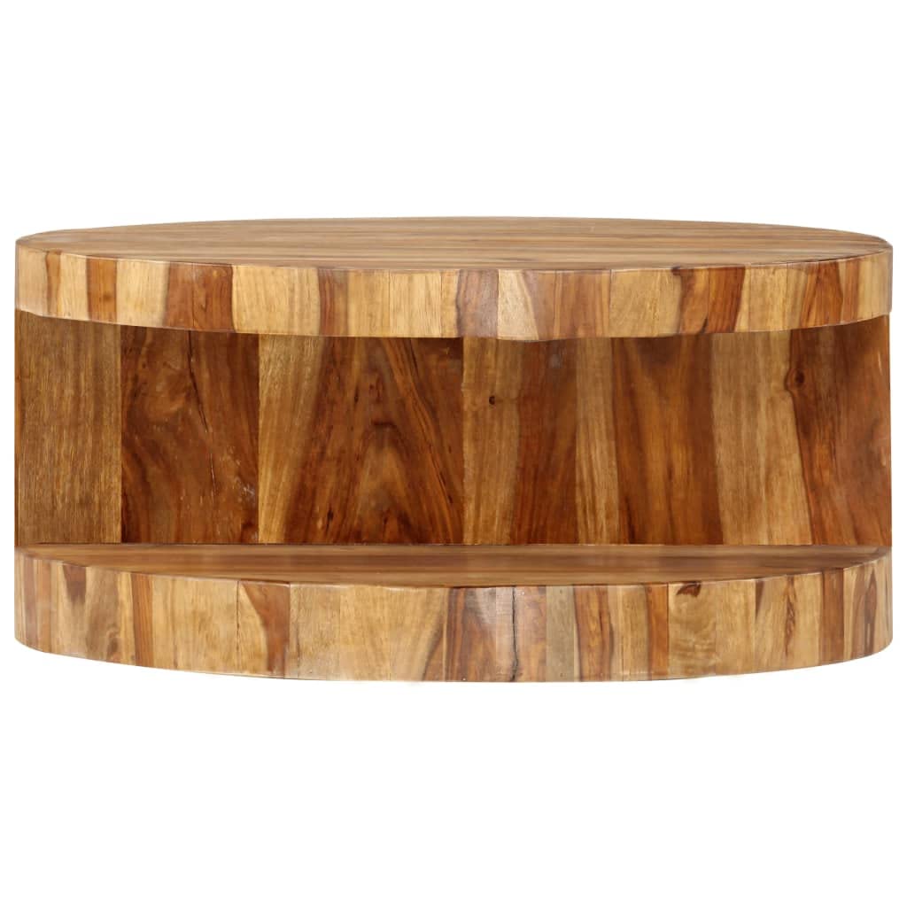 Solid Sheesham Wood Round Coffee Table 25.6 in Diameter Polished Finish M336