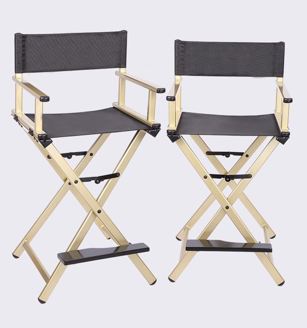 Portable Aluminum Makeup Chair Foldable Director Seat with Armrest Heavy Duty 300lb Capacity Black R9421