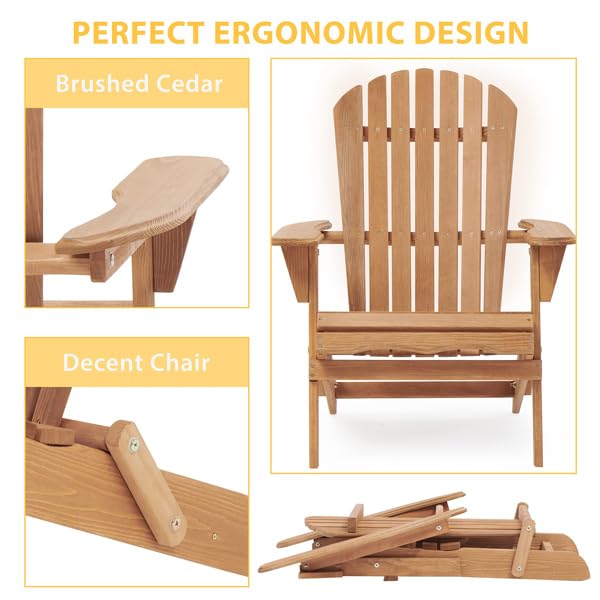 Wooden Folding Adirondack Chair Set of 2 Solid Cedar X204522