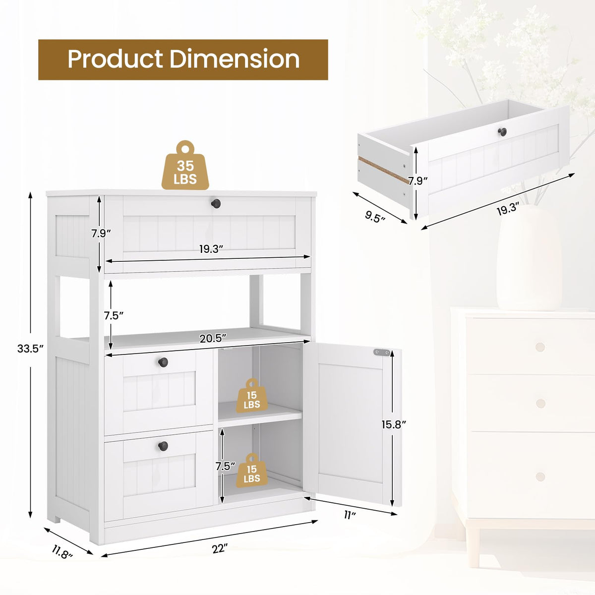 Bathroom Floor Storage Cabinet with 1 Door and 3 Drawers Z547127
