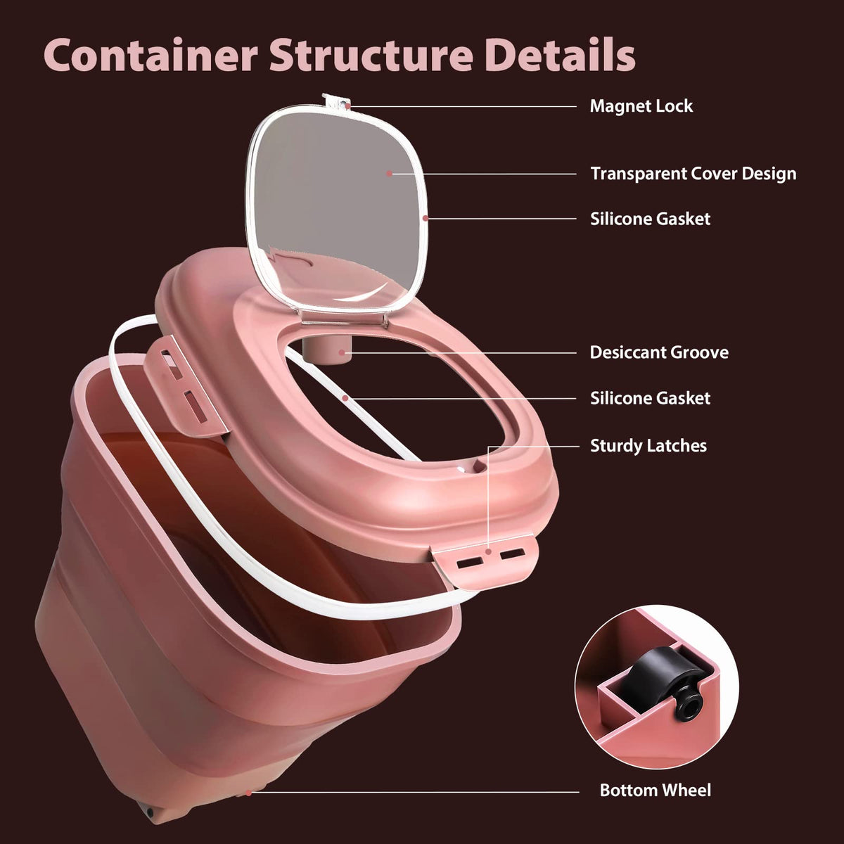 Collapsible Airtight Dry Food Storage Containers with Rolling Wheel O240664