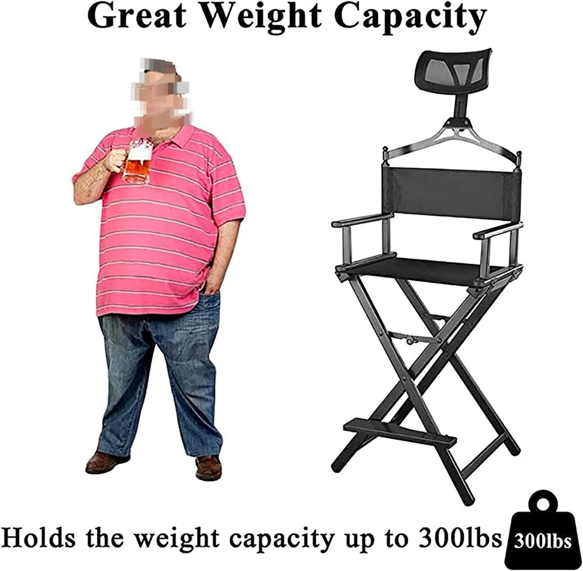 Portable Aluminum Makeup Chair Foldable Director Seat with Armrest Heavy Duty 300lb Capacity Black R9421