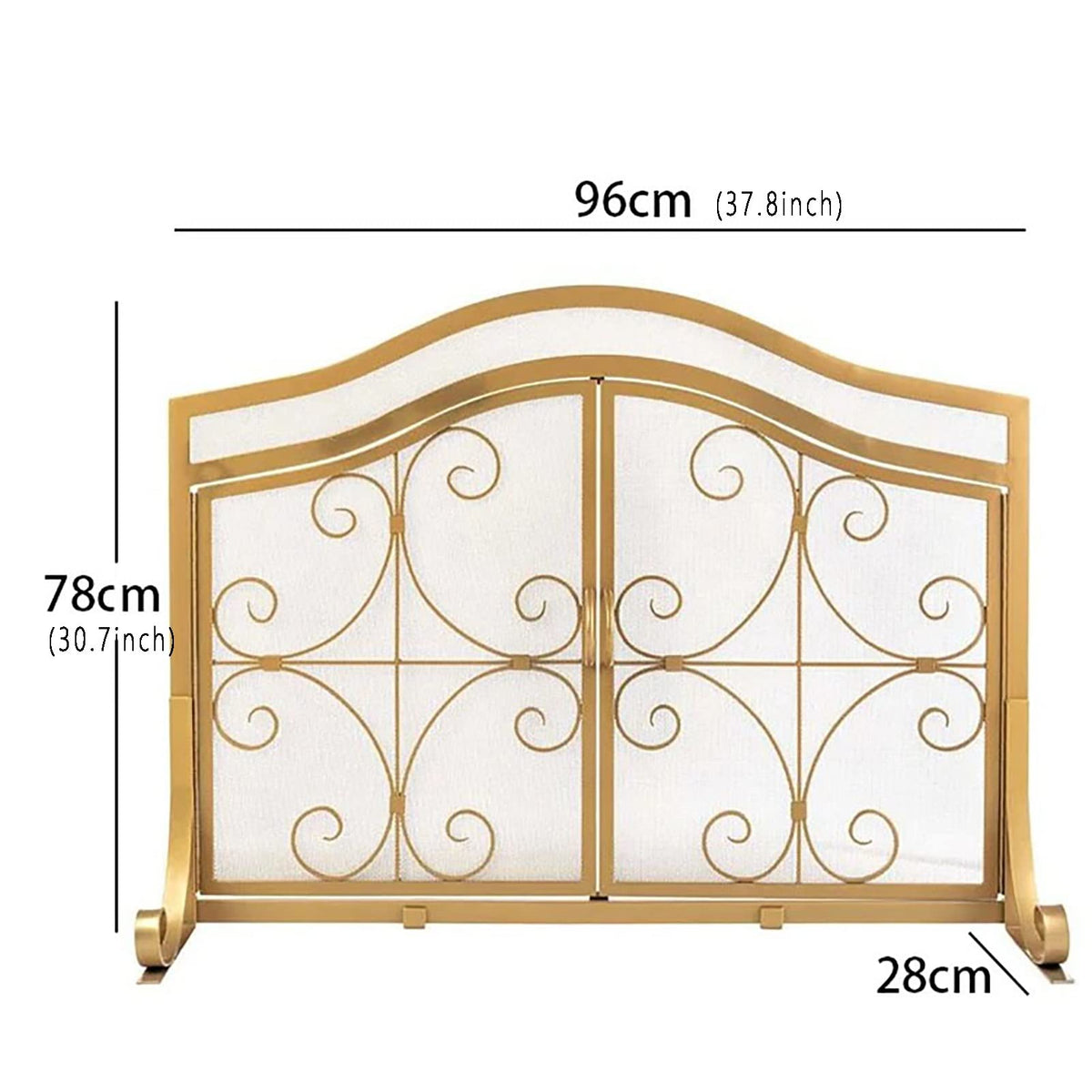 Gold Scroll Metal Fireplace Screen with 2 Doors D2897