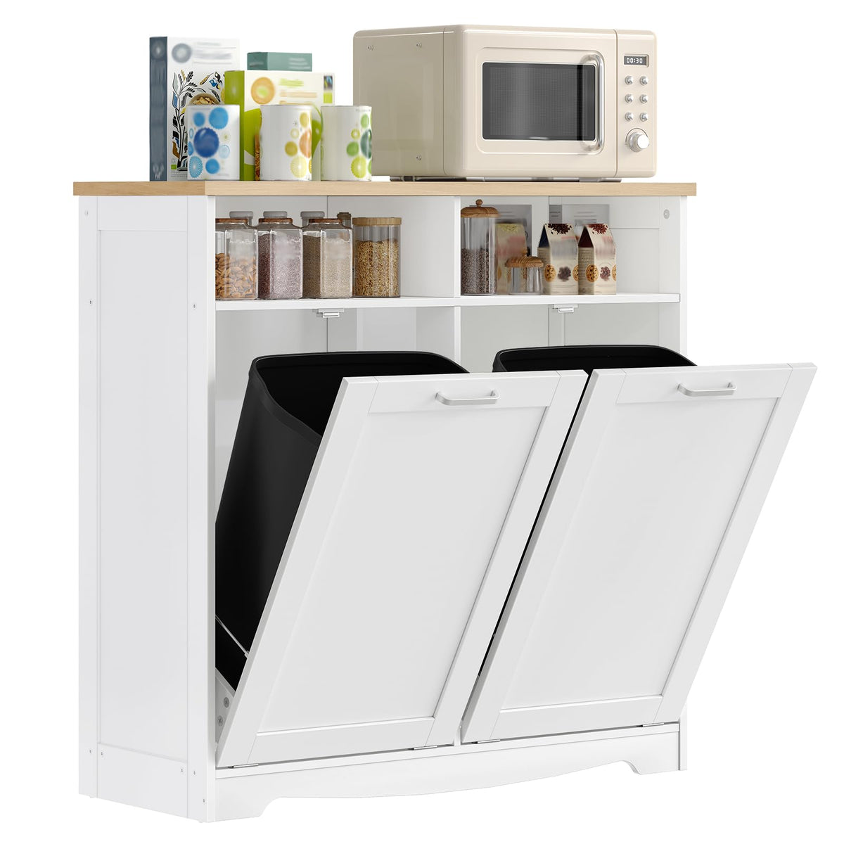 White Double Tilt Out Trash Can Cabinet S205538