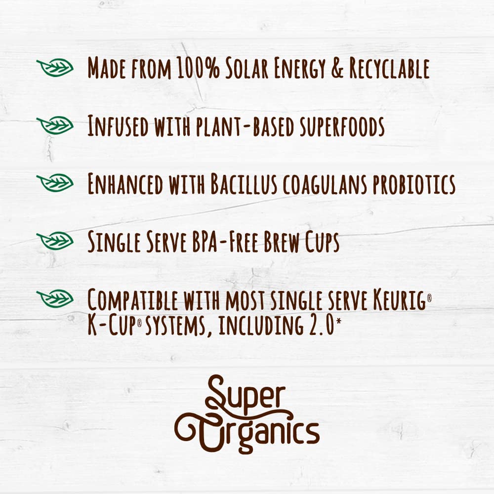 Organic Dark Roast Coffee K Cups with Superfoods and Probiotics, 10ct Single Serve Cups D703543