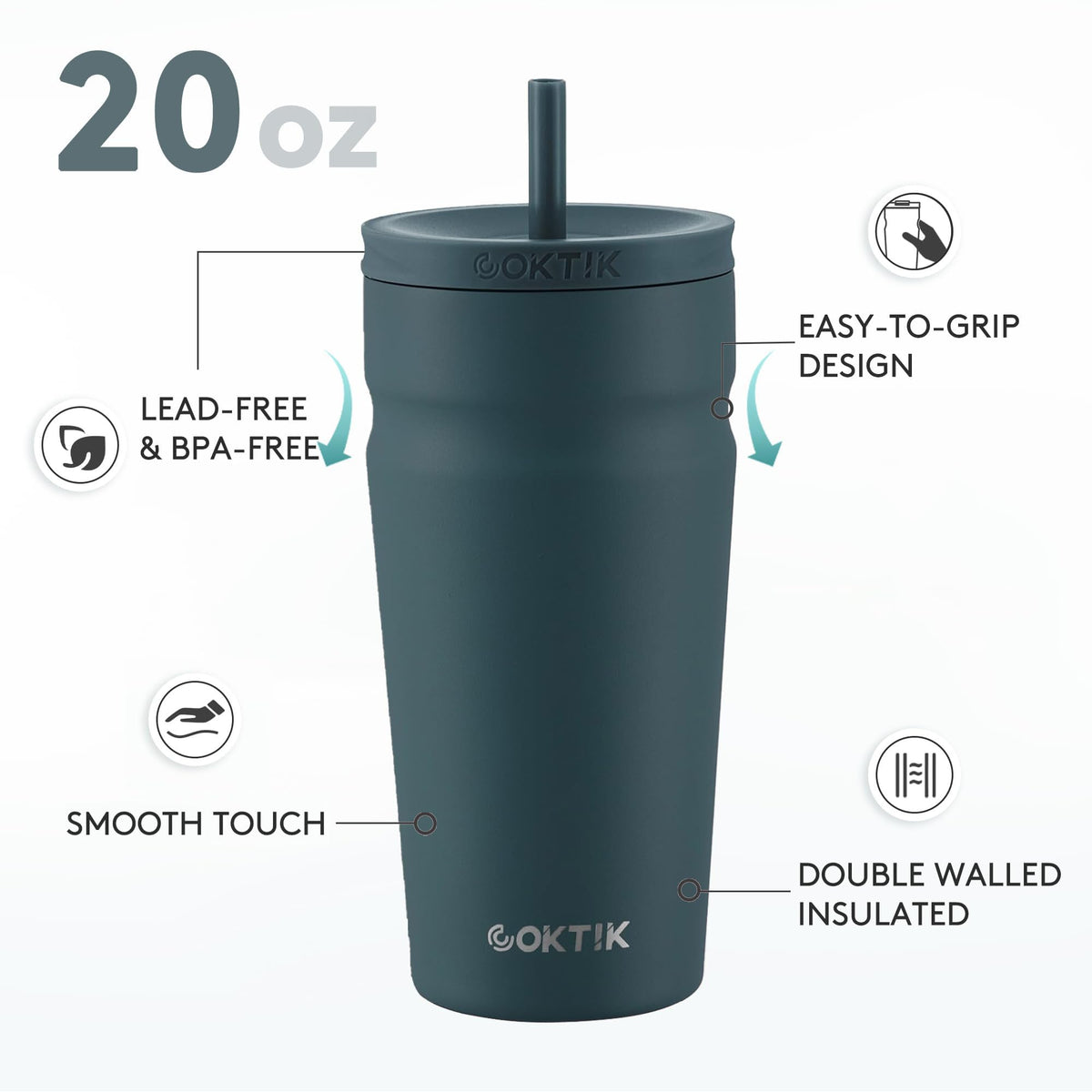 20oz Insulated Stainless Steel Tumbler with Lid and Straw D592089