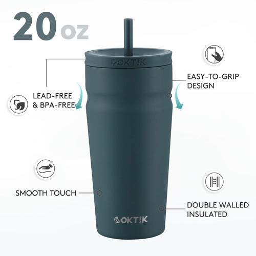20oz Insulated Stainless Steel Tumbler with Lid and Straw D592089