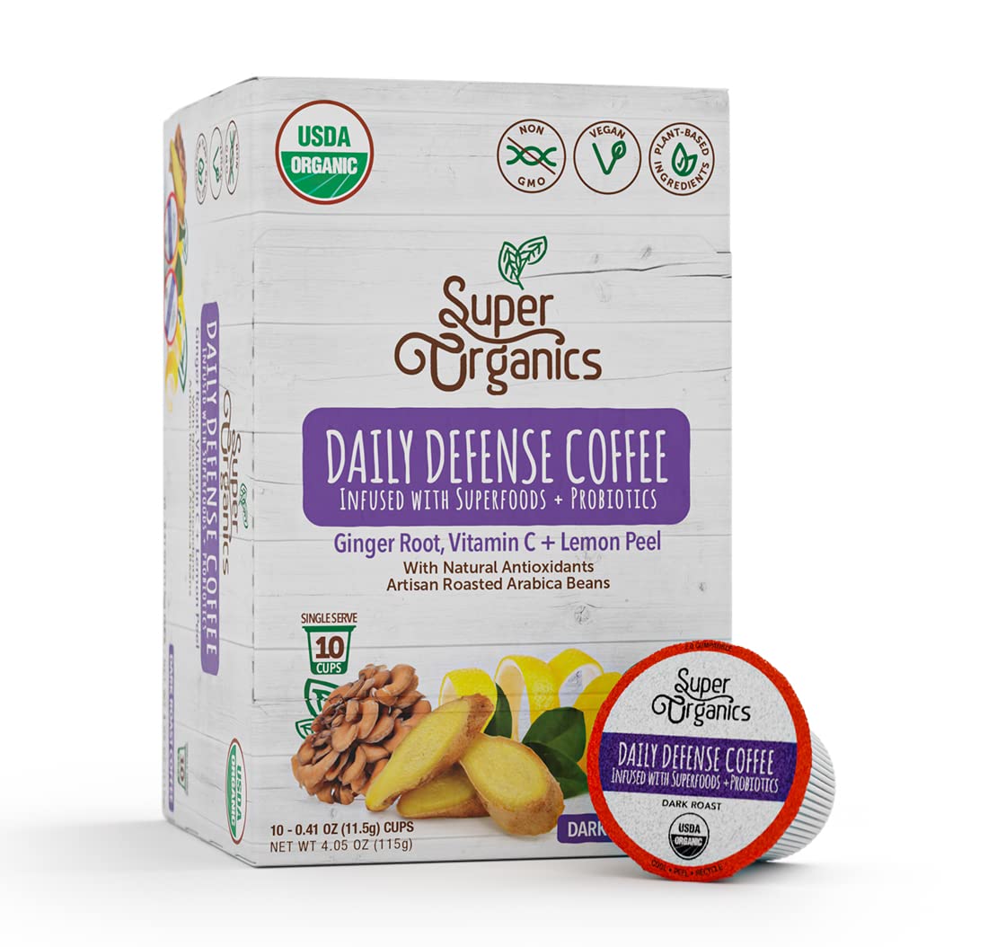 Organic Dark Roast Coffee K Cups with Superfoods and Probiotics, 10ct Single Serve Cups D703543
