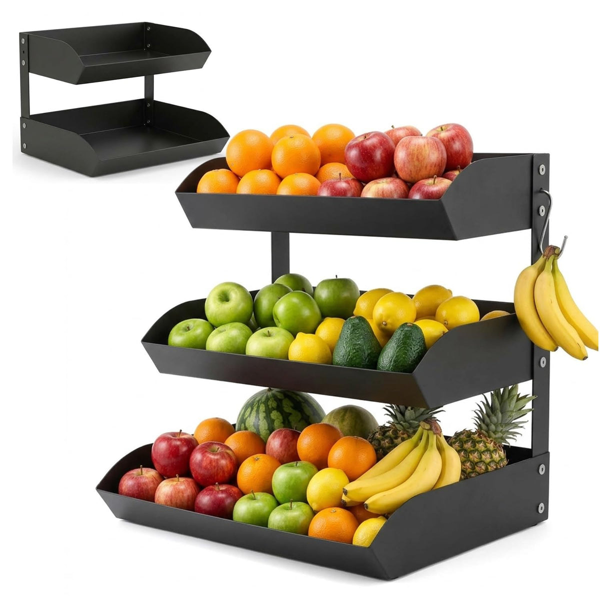 3-Tier Metal Fruit Basket with Banana Holder W286961