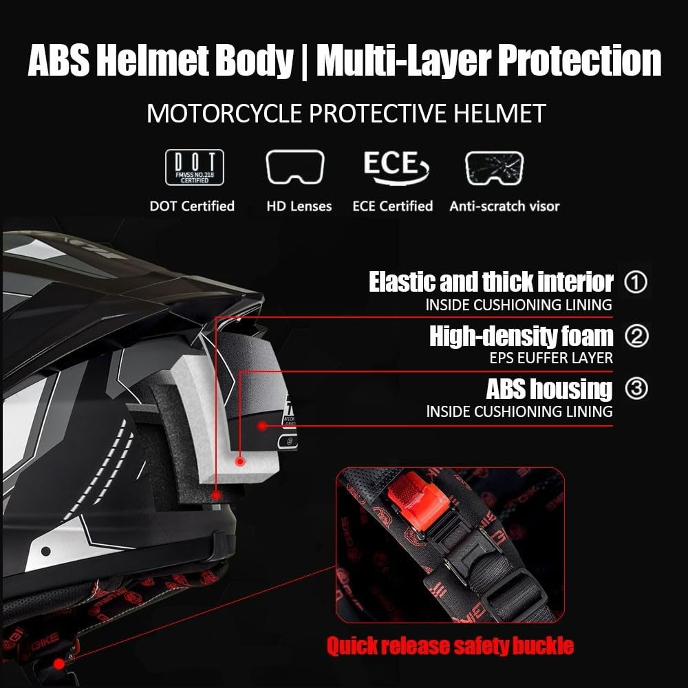 Bluetooth Full Face Modular Motorcycle Helmet DOT Approved with Sun Visor B6563