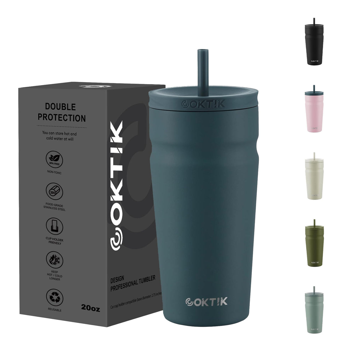 20oz Insulated Stainless Steel Tumbler with Lid and Straw D592089