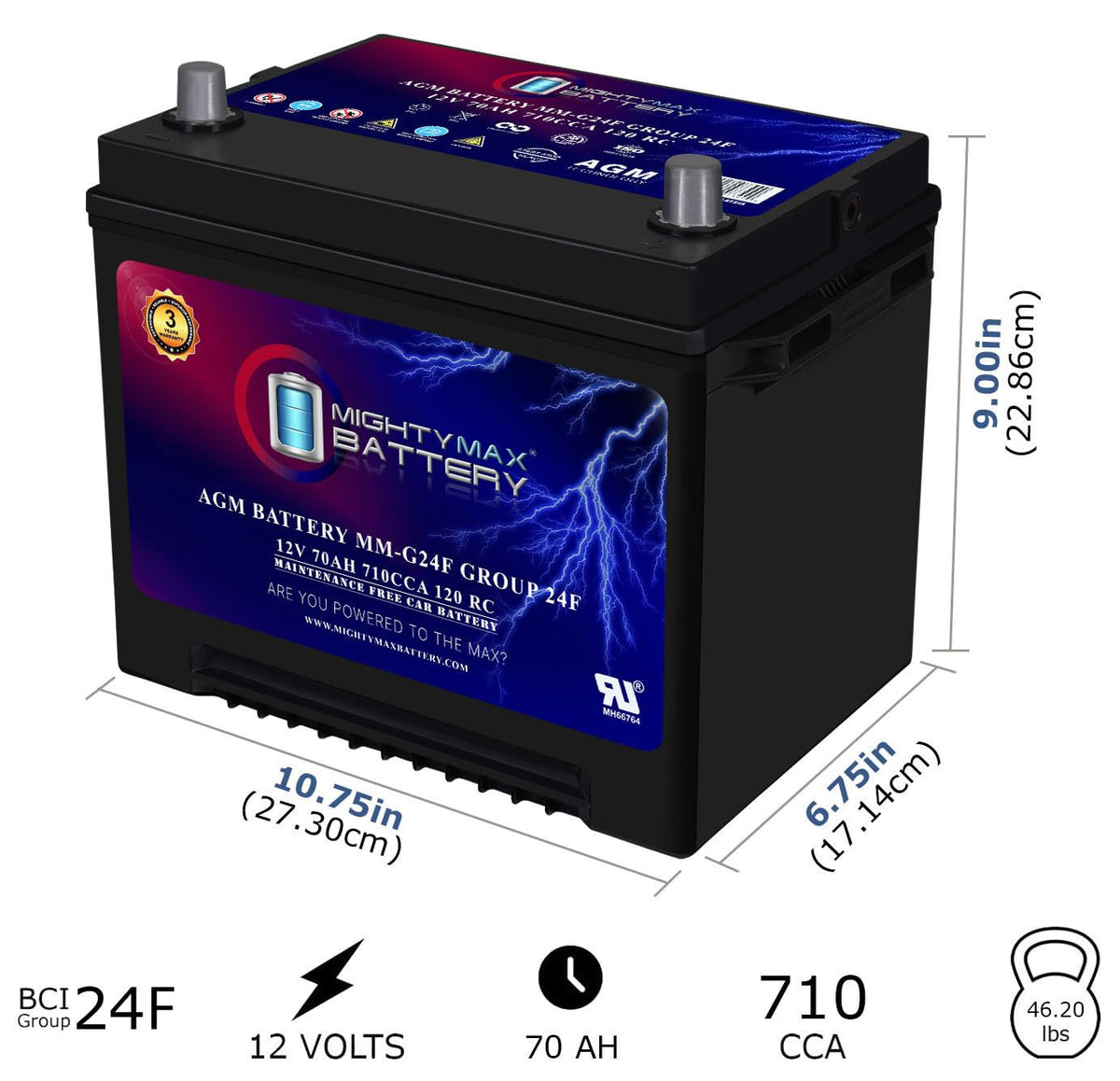12V 70Ah AGM Replacement Battery I292