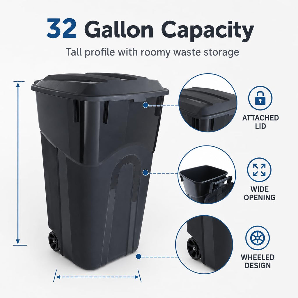32-Gallon Heavy-Duty Wheeled Trash Can with Click-Lock Lid E156