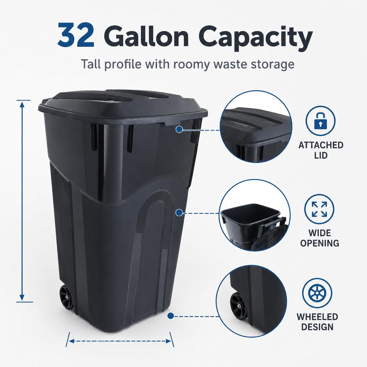 32-Gallon Heavy-Duty Wheeled Trash Can with Click-Lock Lid E156