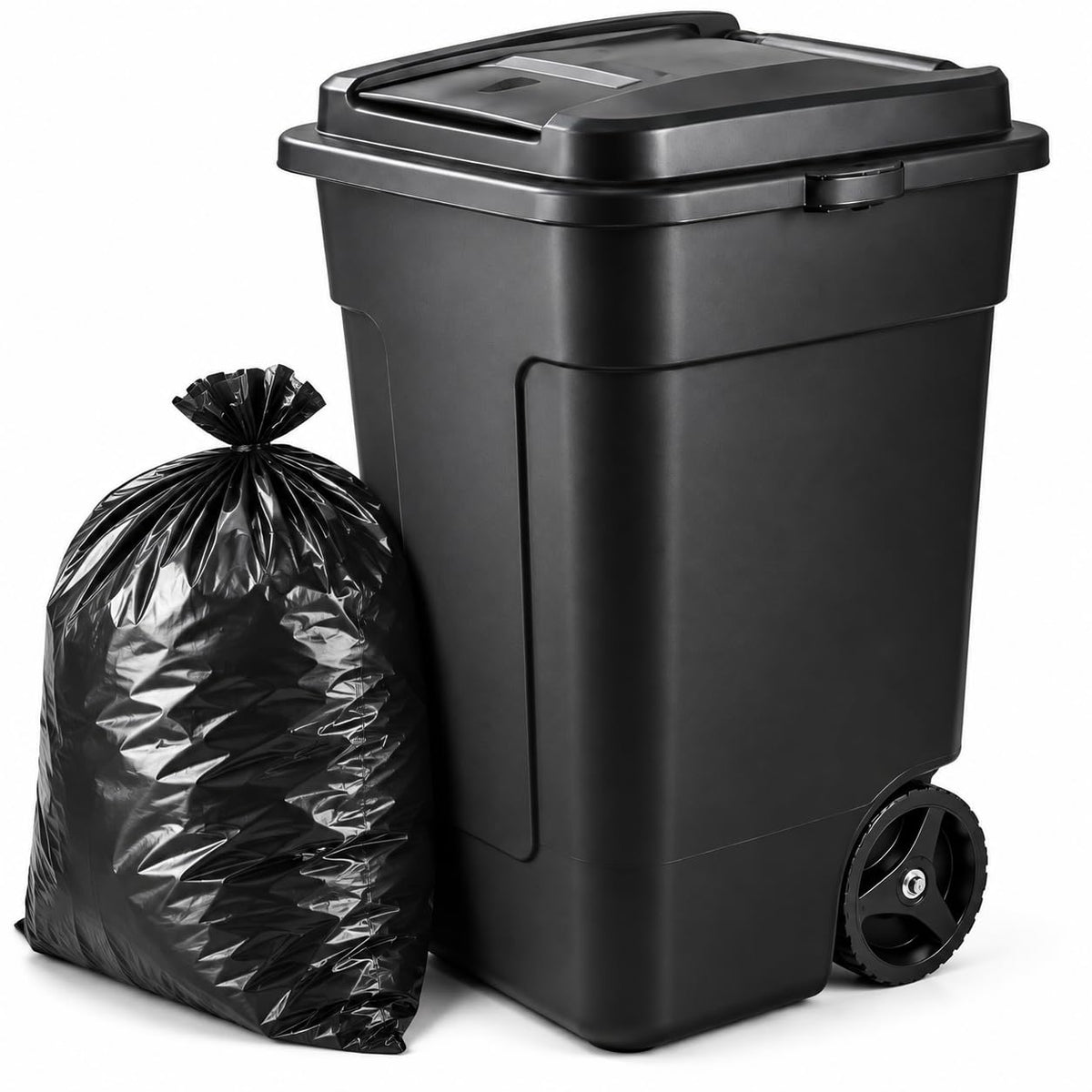 50 Gallon Wheeled Plastic Trash Can with Lid and Handle L62660