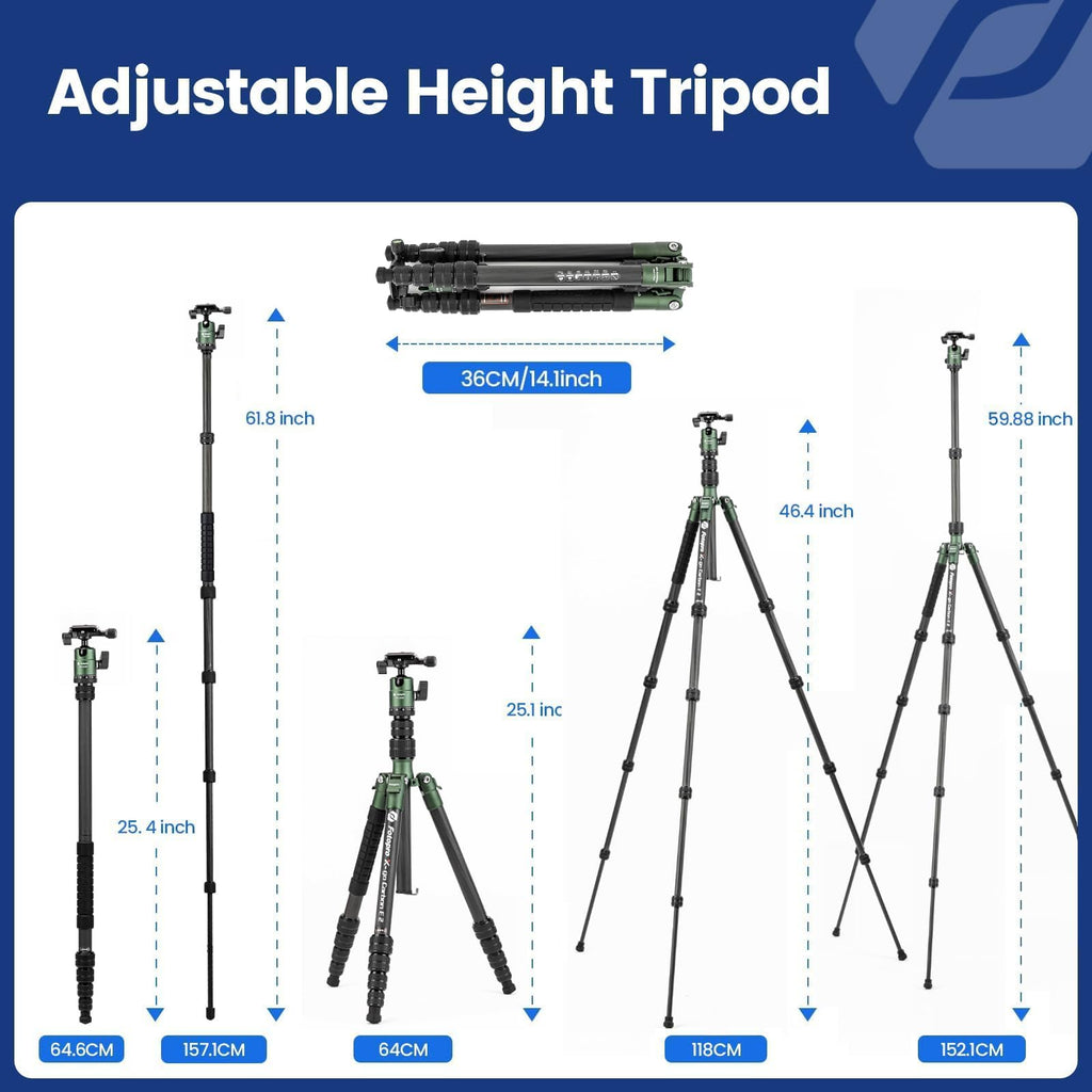 60" Carbon Fiber Camera Tripod with Ball Head and Monopod X814874