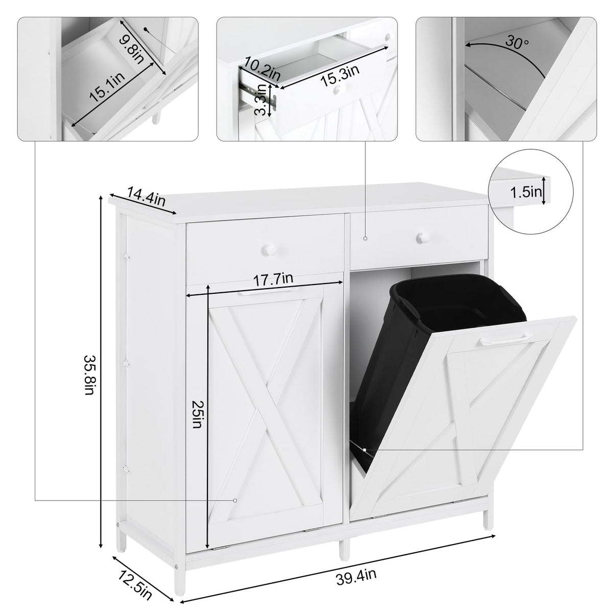 Double Tilt Out Trash Cabinet 20 Gal with Drawers V594
