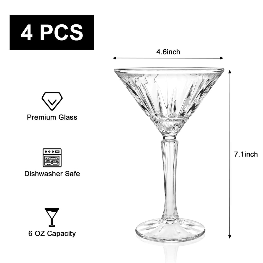 Set of 4 6oz Crystal Stemmed Martini Glasses I941