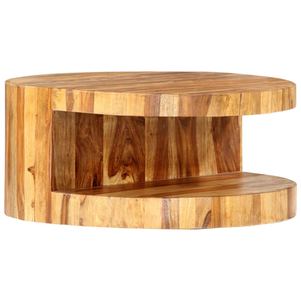 Solid Sheesham Wood Round Coffee Table 25.6 in Diameter Polished Finish M336