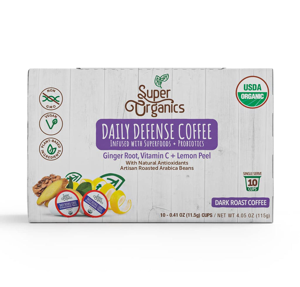 Organic Dark Roast Coffee K Cups with Superfoods and Probiotics, 10ct Single Serve Cups D703543