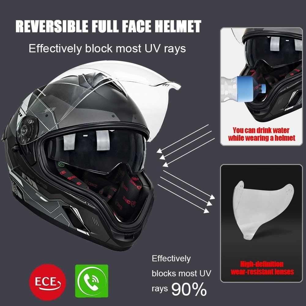 Bluetooth Full Face Modular Motorcycle Helmet DOT Approved with Sun Visor B6563