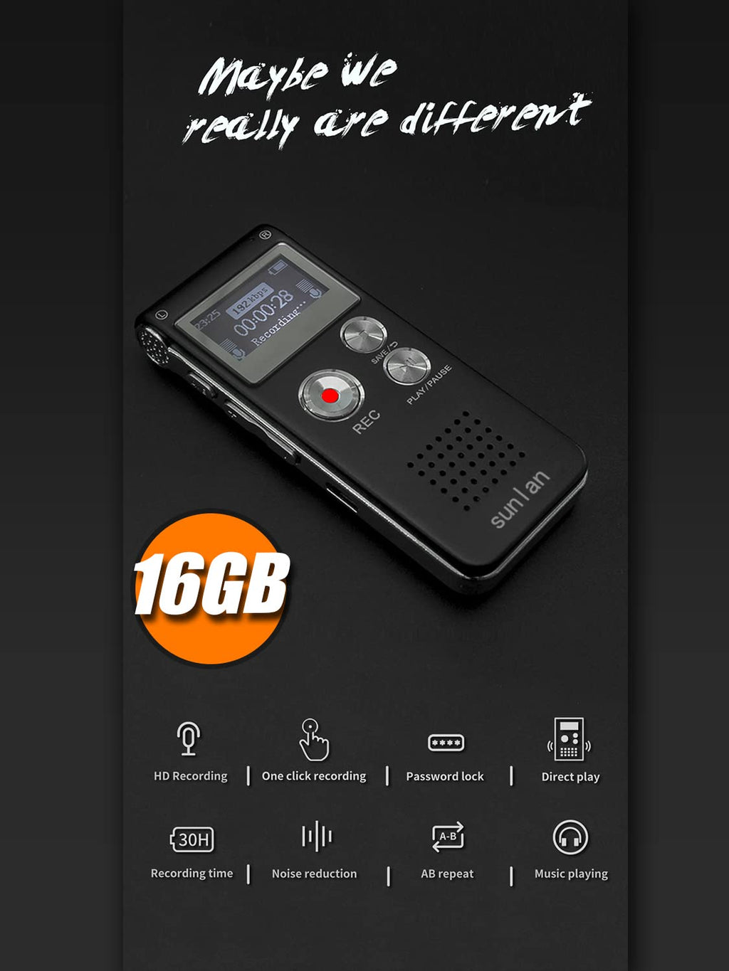 16GB Voice Recorder with Playback G634