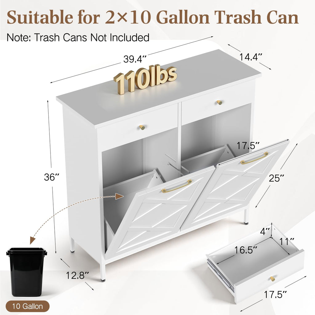 10 Gallon Metal Double Tilt Out Trash Can Cabinet N280