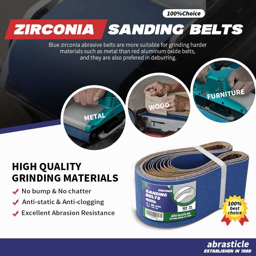 4" x 36" Zirconia Sanding Belts, 10 PCS Assorted Grits P504856
