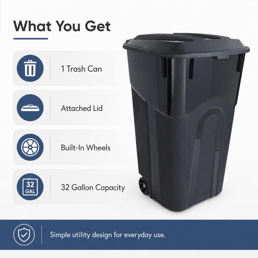32-Gallon Heavy-Duty Wheeled Trash Can with Click-Lock Lid E156