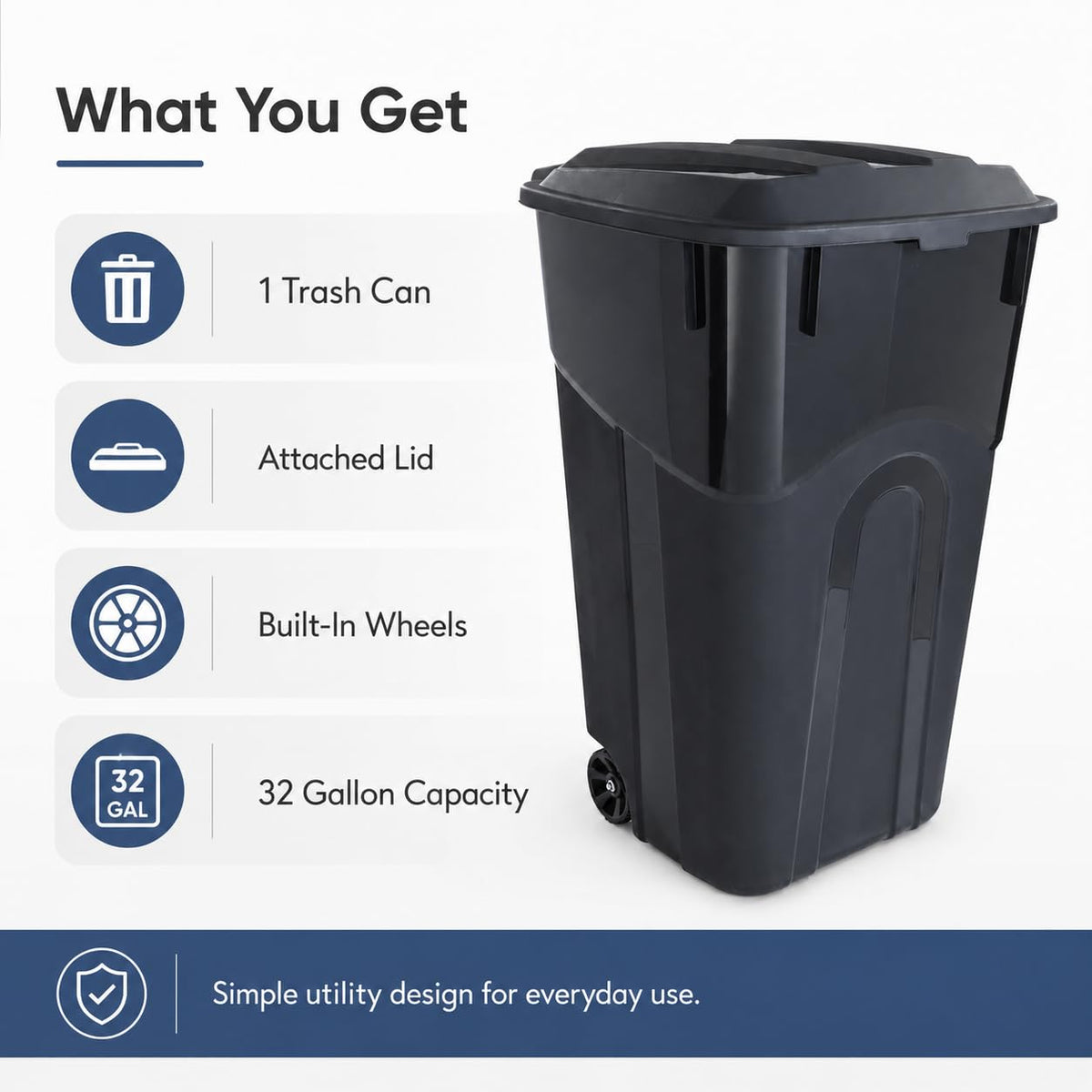 32-Gallon Heavy-Duty Wheeled Trash Can with Click-Lock Lid E156