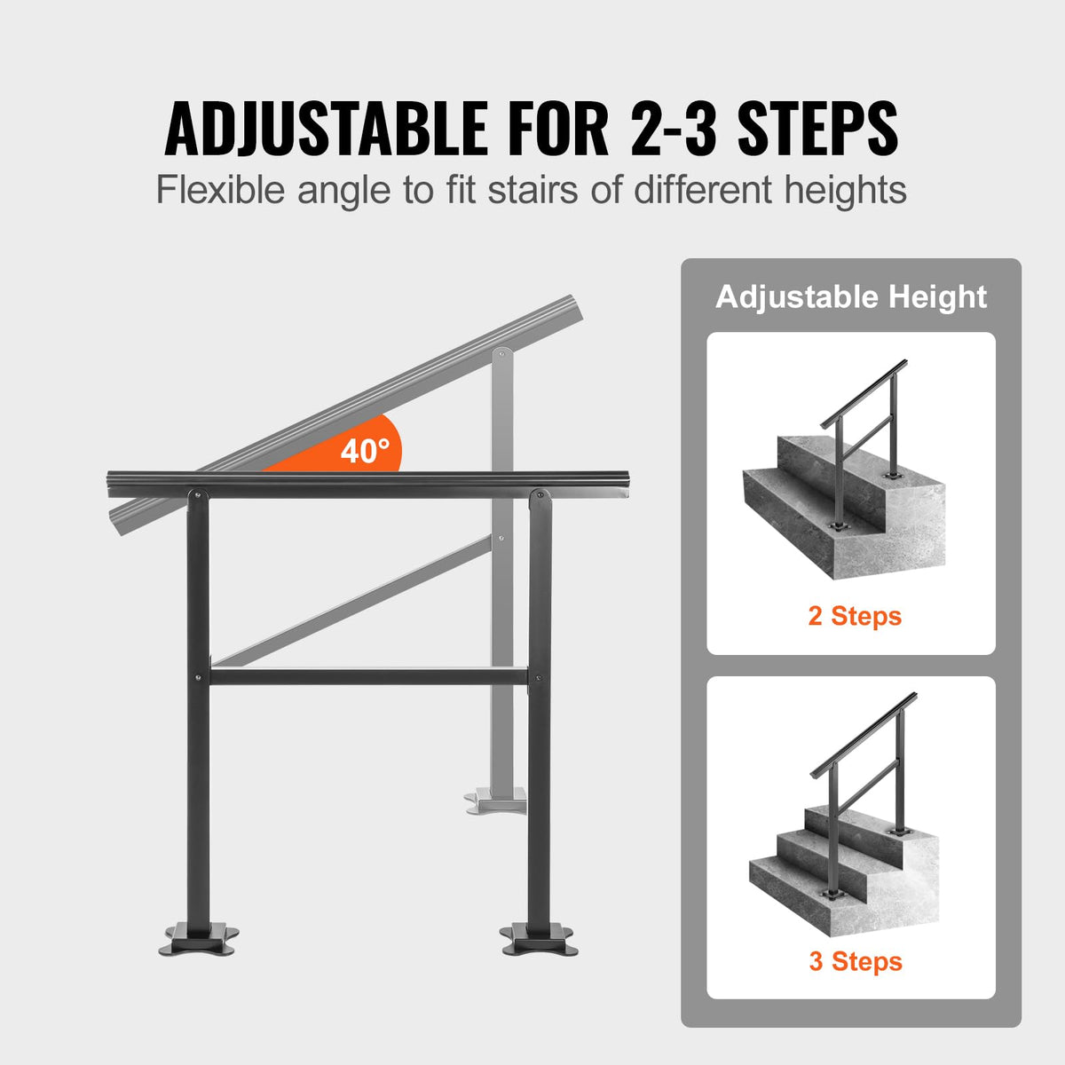 Aluminum Outdoor Stair Handrail 36 x 35 for 2-3 Steps L571