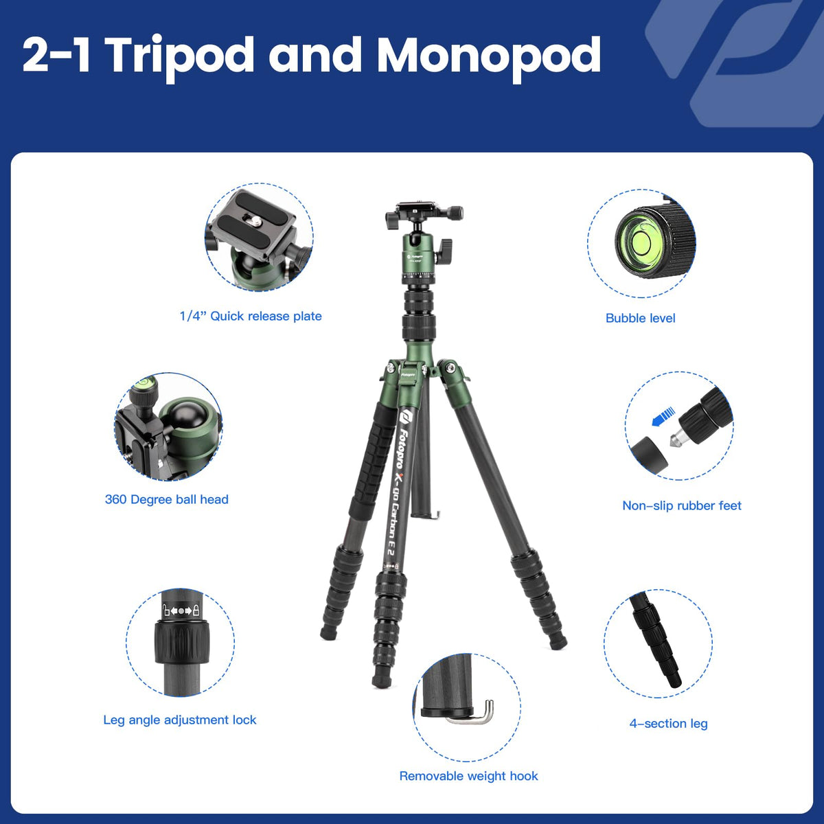 60" Carbon Fiber Camera Tripod with Ball Head and Monopod X814874