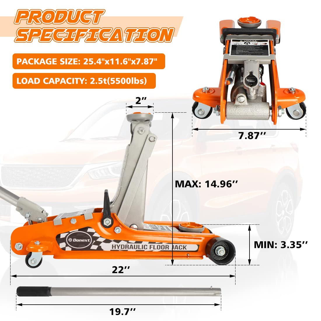 2.5 Ton Steel Floor Jack and 3 Ton Black Jack Stands O4214