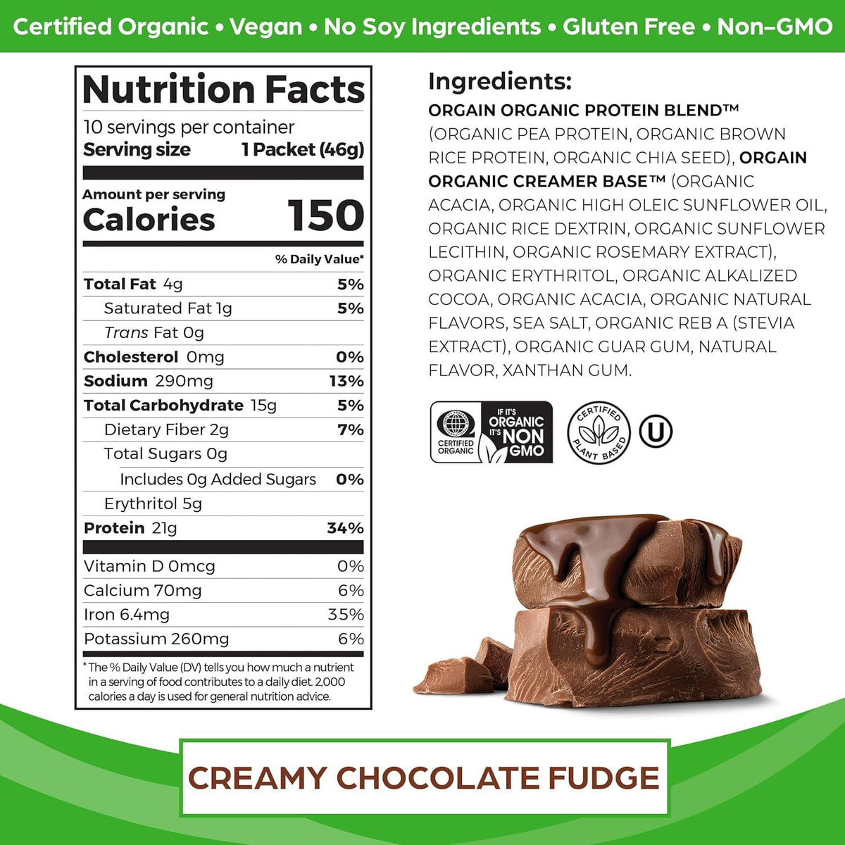 Organic Vegan Protein Powder Travel Packs Vanilla Bean and Chocolate Fudge 10 Packets Each V63980
