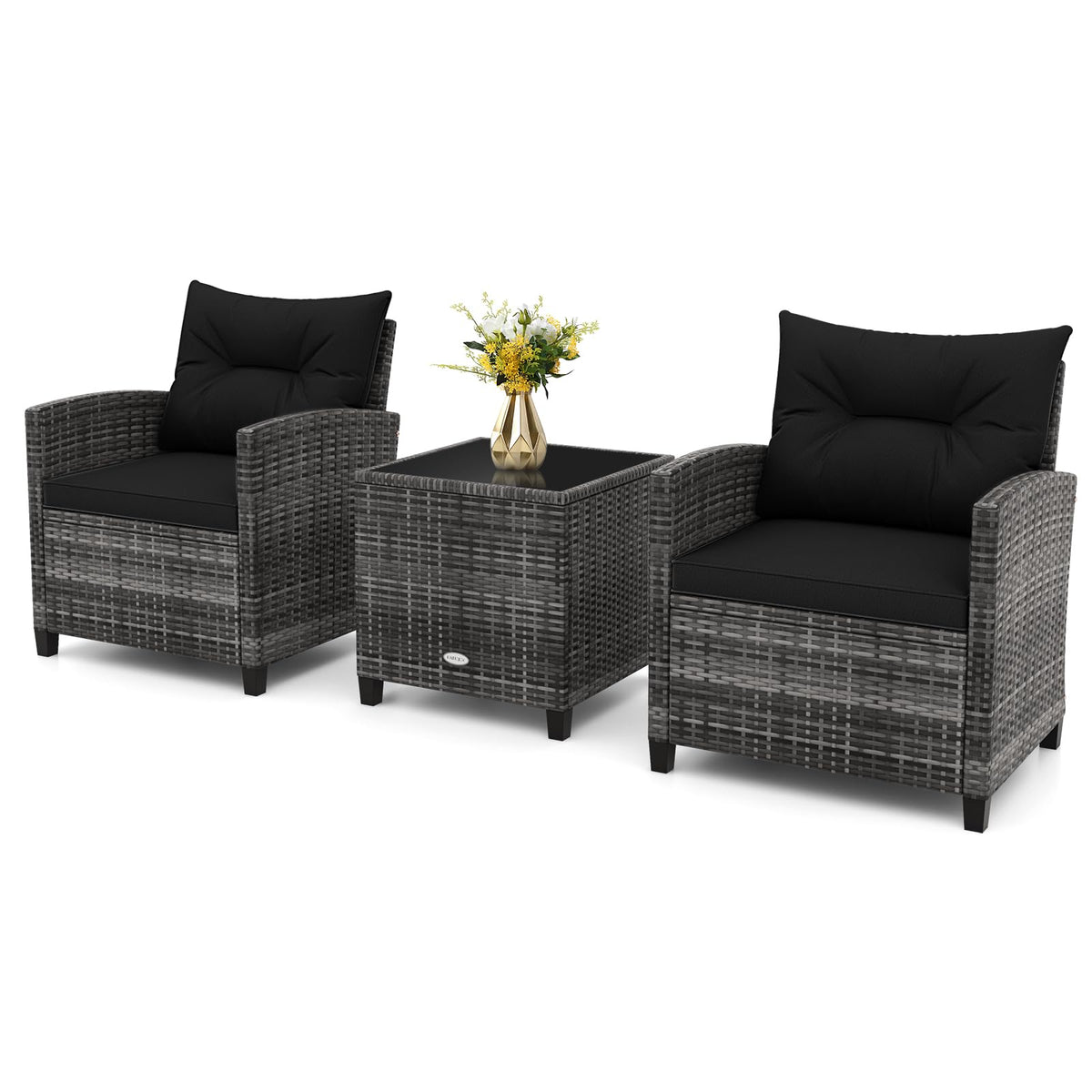 3 Piece Wicker Patio Furniture Set with Glass Topped Table V539218