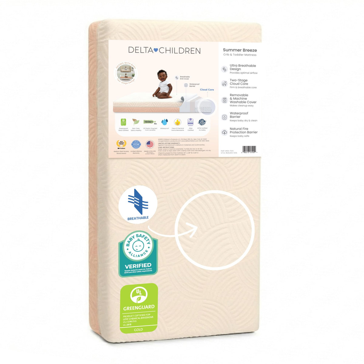 Apricot White Breathable Baby Crib & Toddler Mattress B2320