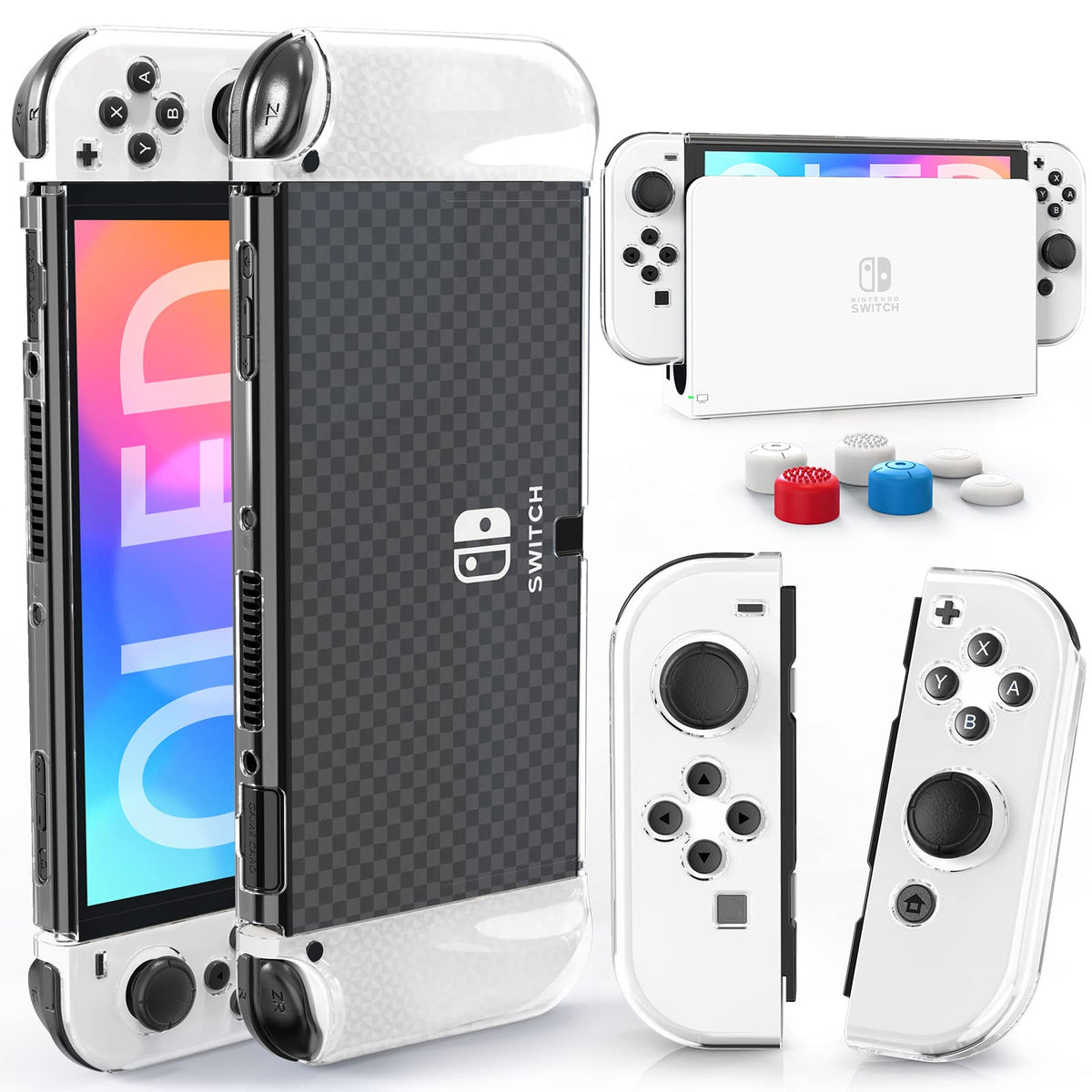 Switch OLED Dockable Hard PC Case with Thumb Stick Caps O99147
