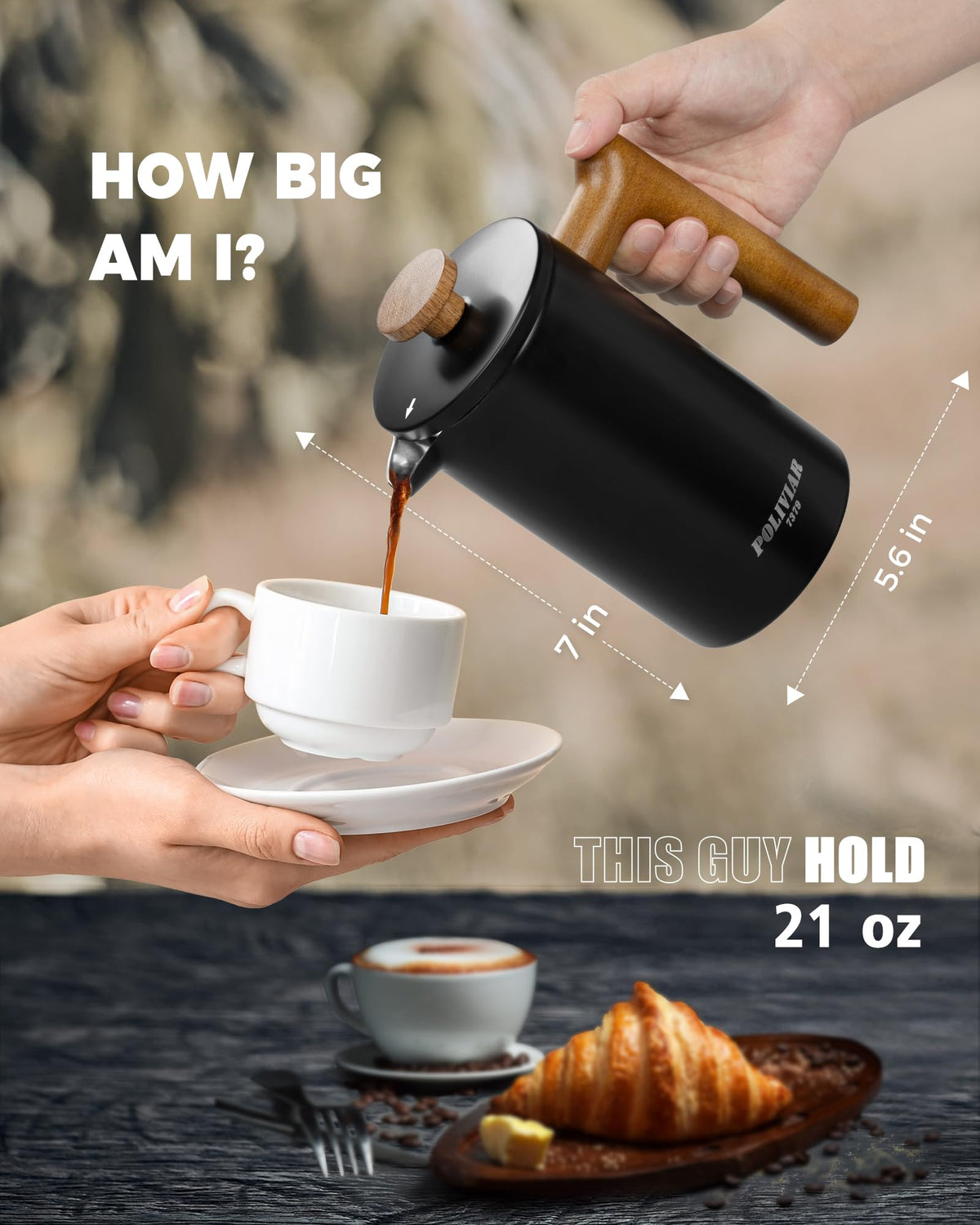 French Press Coffee Maker, 21oz, Black Q80545