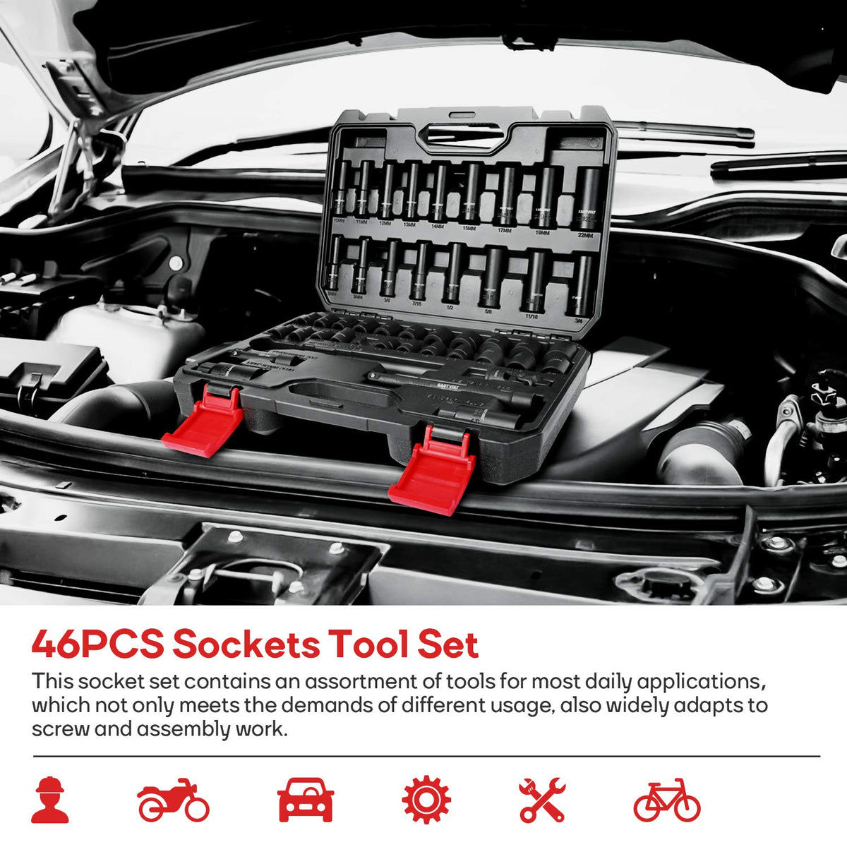 46 Pieces Drive Socket Ratchet Wrench Set with Storage Case M972367