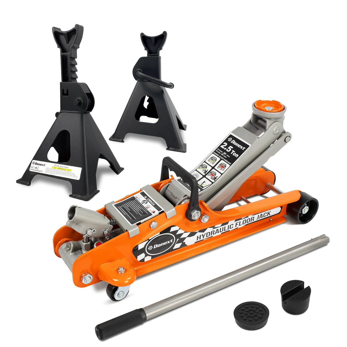 2.5 Ton Steel Floor Jack and 3 Ton Black Jack Stands O4214