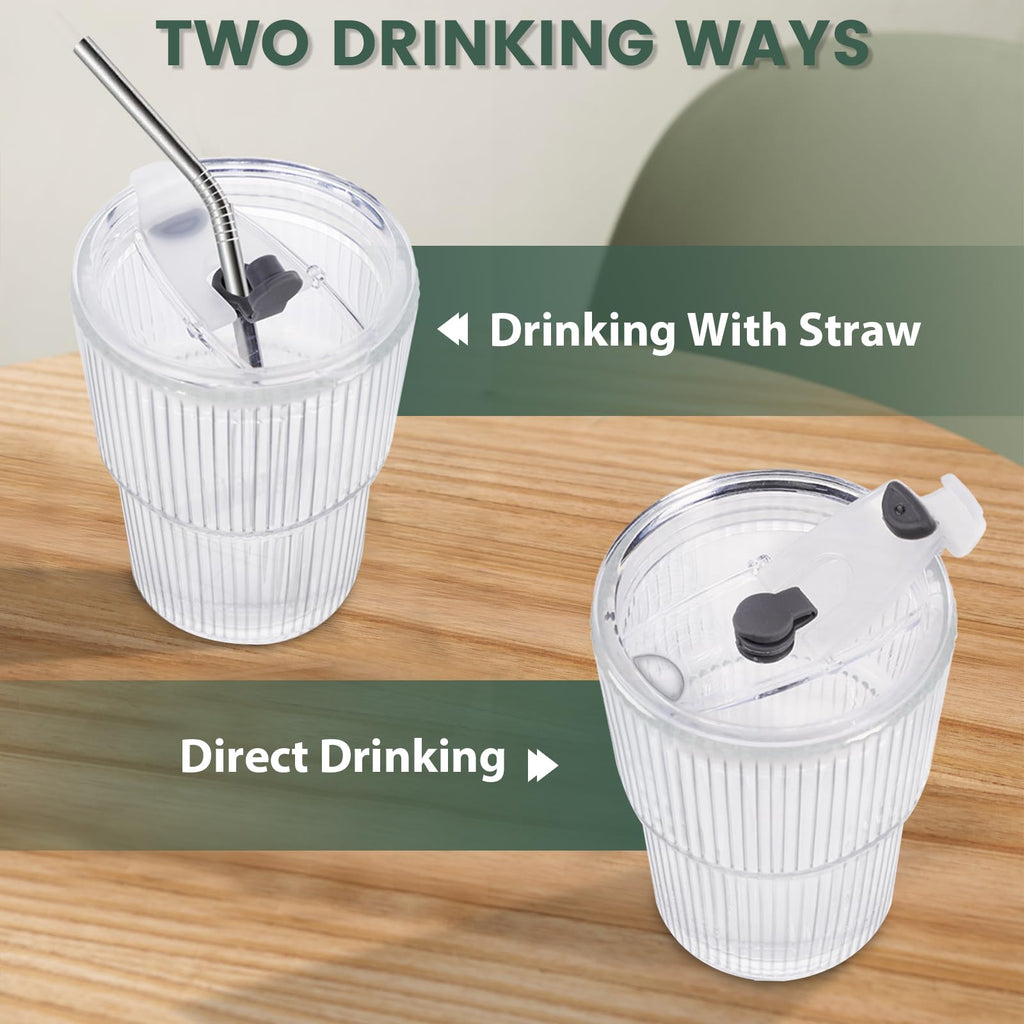 16 OZ Clear Plastic Iced Coffee Cups with Lids and Straws 2 Pcs V735