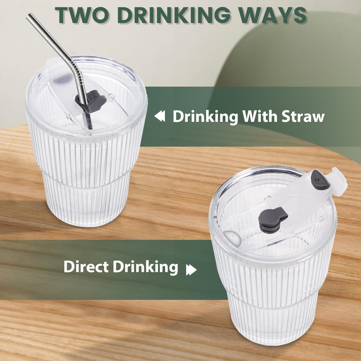 16 OZ Clear Plastic Iced Coffee Cups with Lids and Straws 2 Pcs V735