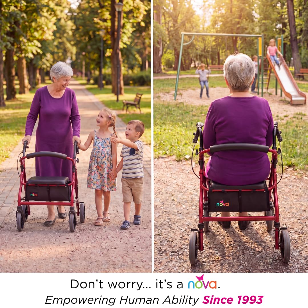 Red Rollator Walker with Padded Seat and 8" Wheels I4467